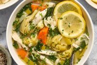 Zesty Slow Cooker Lemon Chicken Artichoke Soup
