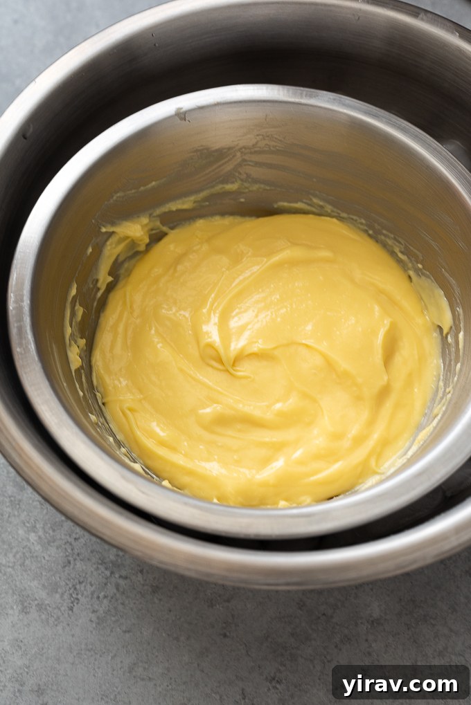 Chilled and set pastry cream, ready to be used as filling for fruit tart cupcakes.