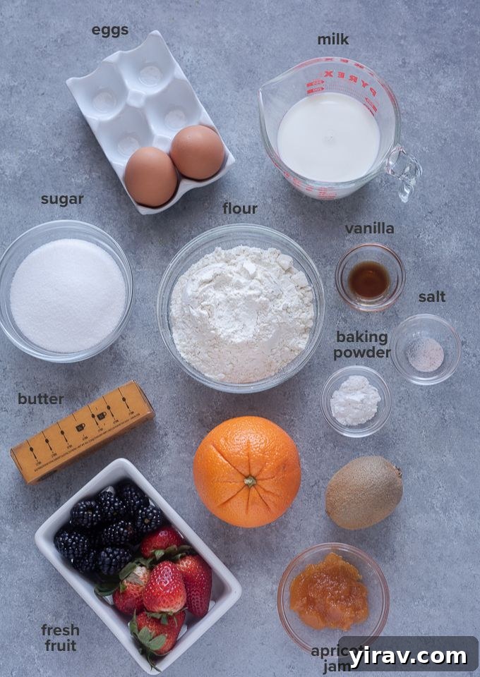 Ingredients for the vanilla cupcakes, featuring flour, sugar, butter, eggs, and milk.