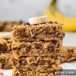 Stack of banana peanut butter oatmeal bars
