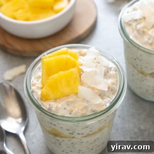 Pina colada overnight oats in jars.