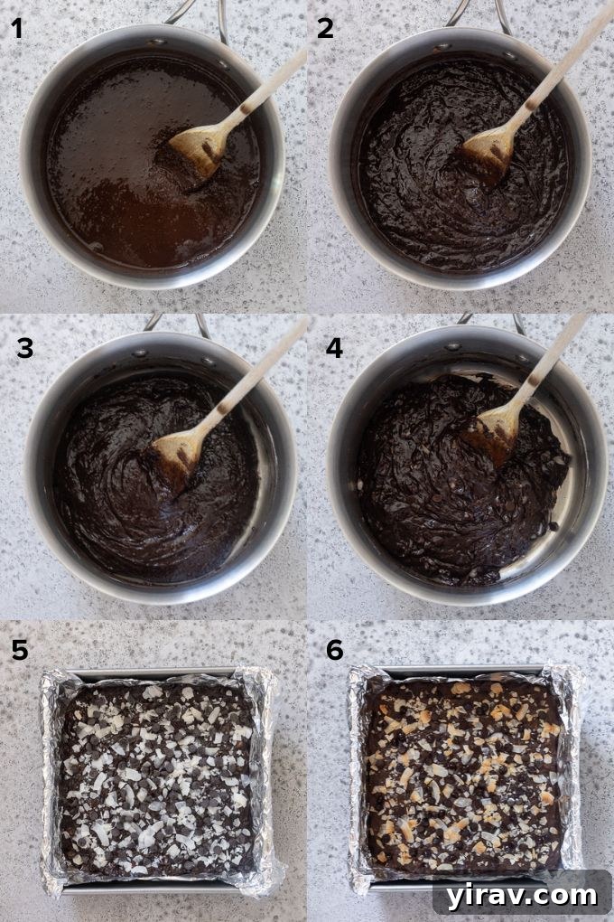 How to make coconut brownies, showing batter in bowl
