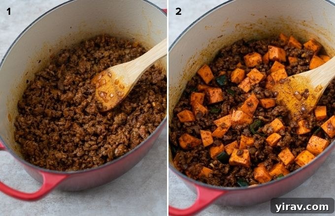 Sautéed chorizo with vegetables and spices collage