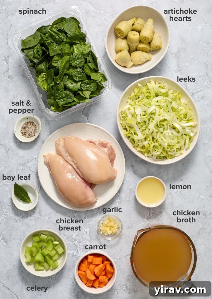 Lemon chicken artichoke soup recipe ingredients.