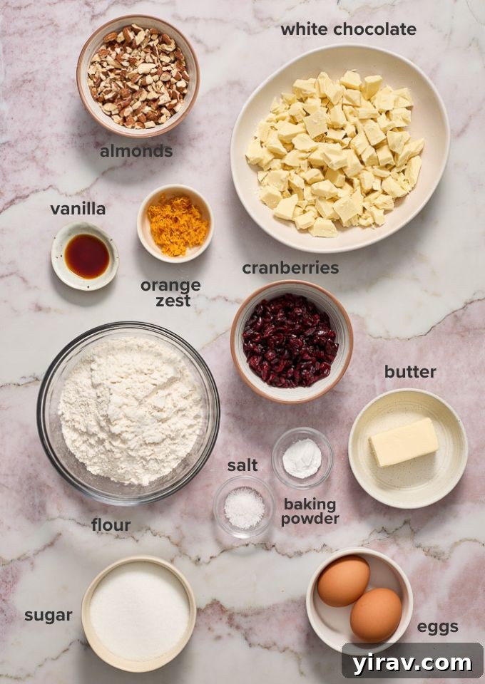 Cranberry orange biscotti recipe ingredients.