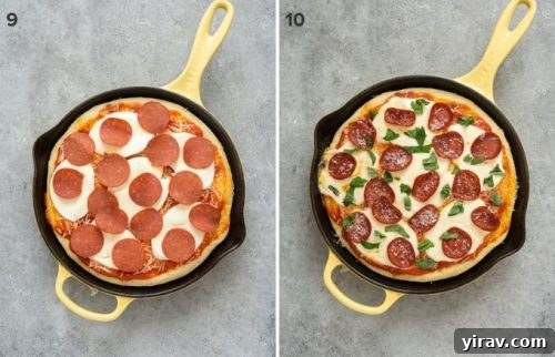 Focaccia bread pizza with toppings before and after baking