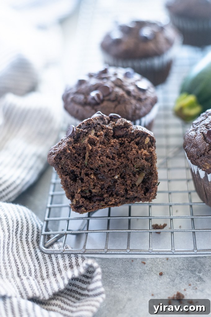 Guilt-Free Chocolate Zucchini Muffins 7 Double chocolate zucchini muffins cut in half