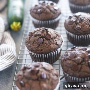 Healthy Chocolate Zucchini Muffins on a wire rack