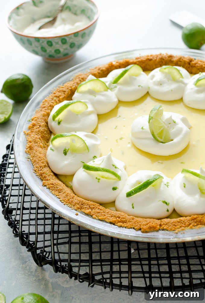 Key Lime Perfection 3 Easy Key Lime Pie with dollops of whipped cream, garnished with lime zest