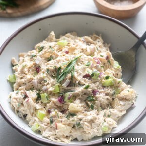 Chicken salad with tarragon in a serving bowl.
