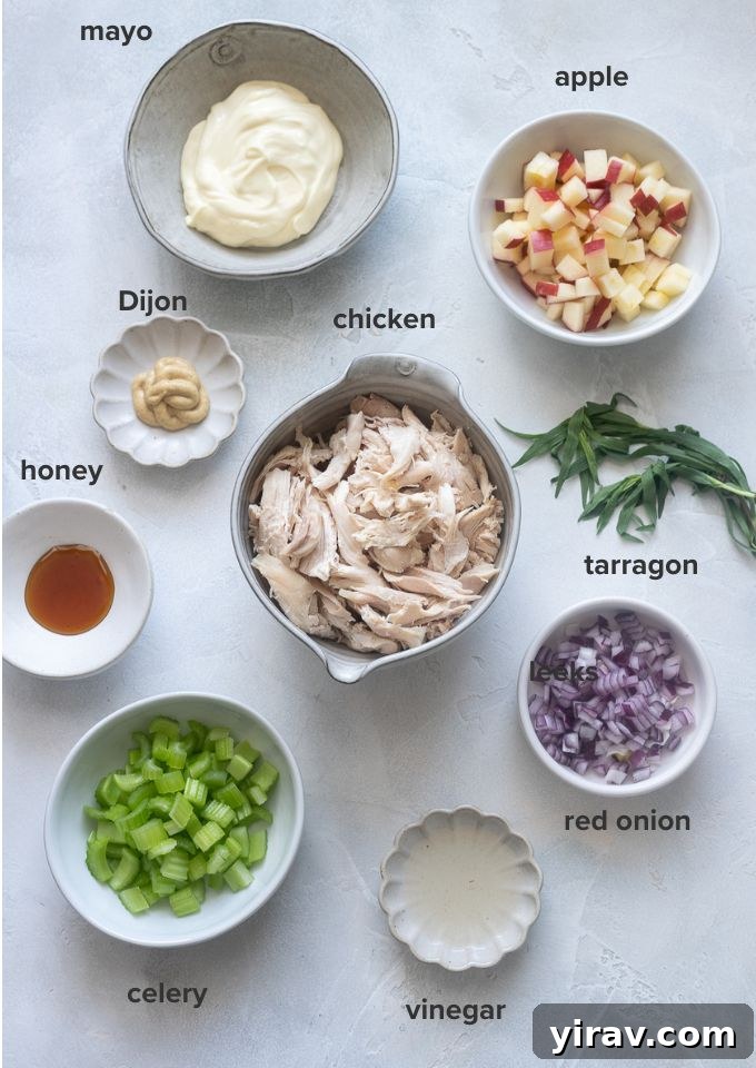 Tarragon chicken salad recipe ingredients.