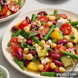 Mediterranean bean salad on a plate.