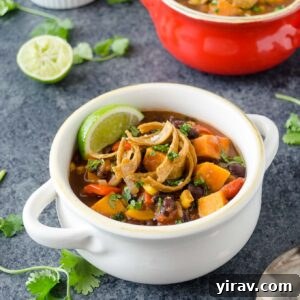Plant-Powered Tortilla Soup 8 Vegetarian Tortilla Soup in a bowl topped with tortilla chips