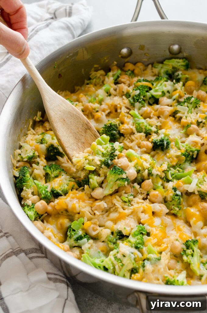 Easy One Pan Chickpea Broccoli Rice Bake 5 Hearty broccoli chickpea casserole with tender brown rice and melted cheese.