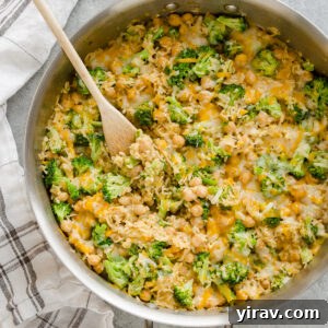 Chickpea casserole in a skillet.