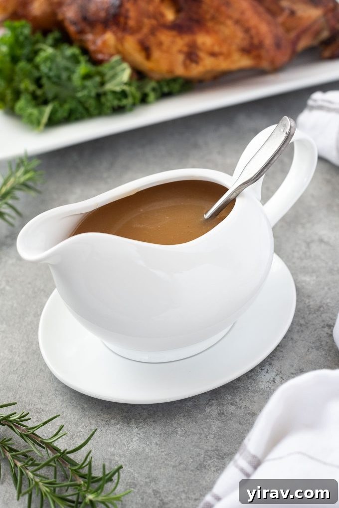 Spoon in a boat of turkey gravy