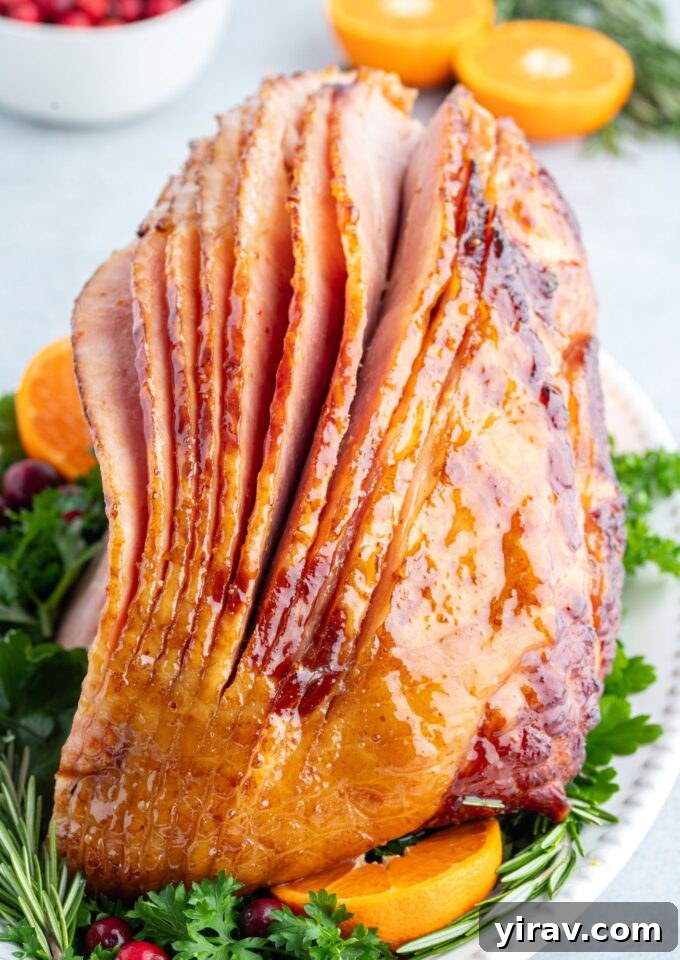 Slow cooker ham with maple glaze on a serving platter