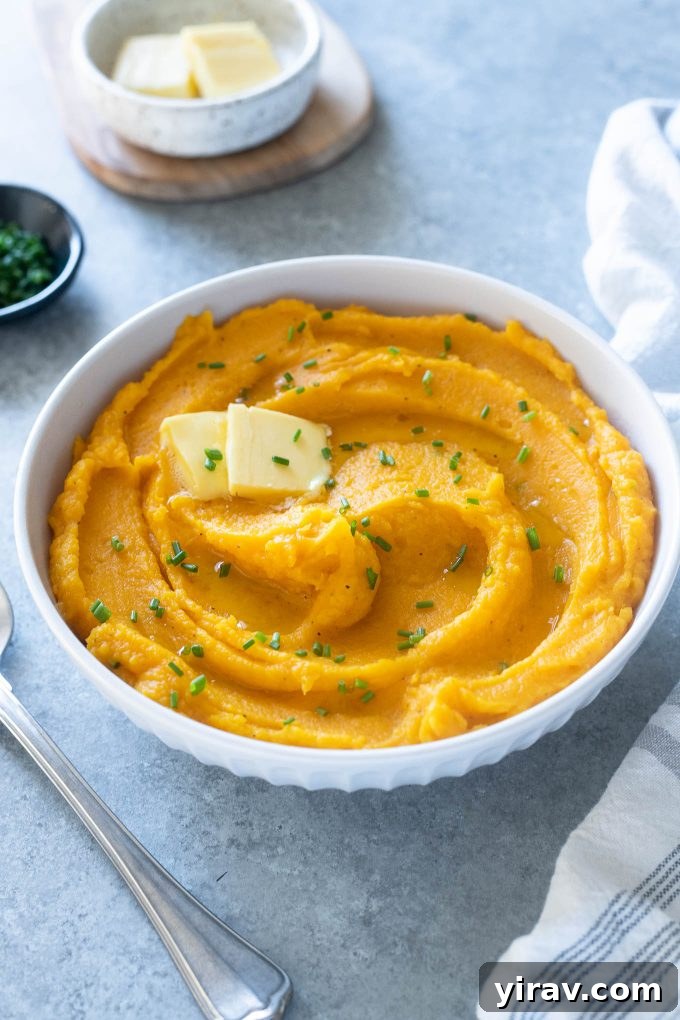 Mashed butternut squash in a bowl