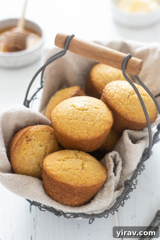 Honey cornbread muffins in a basket