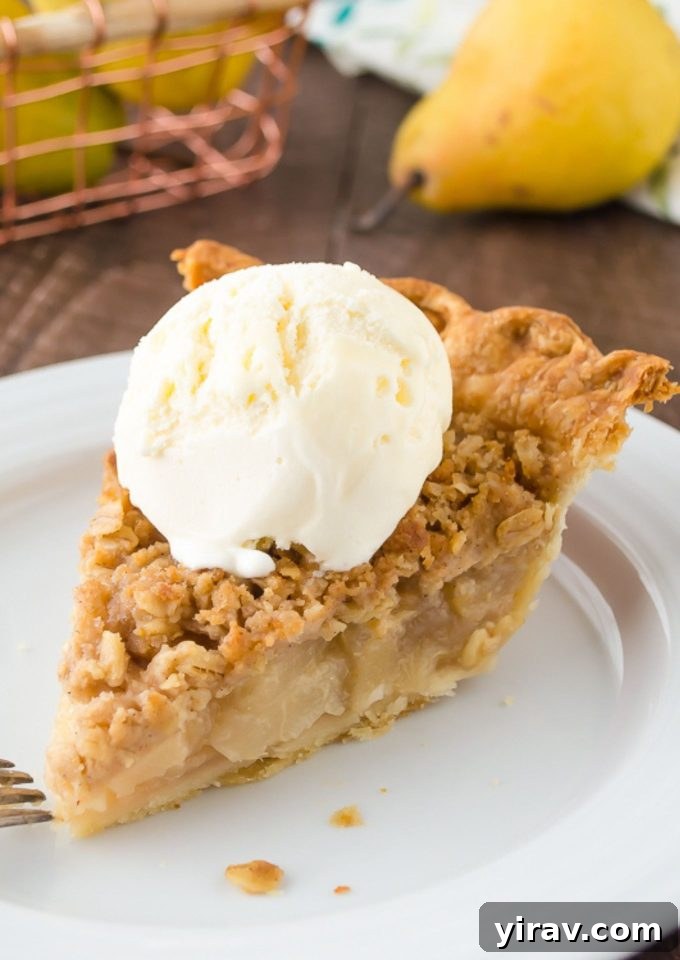 Pear pie a la mode on a plate