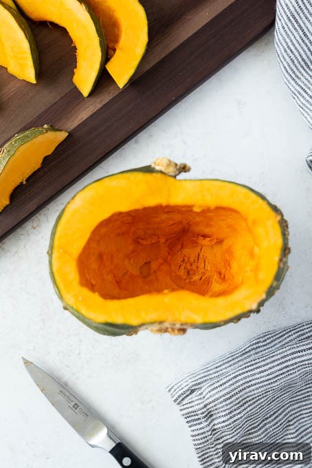 Velvet Kabocha Puree 7 Halved kabocha squash with seeds removed.