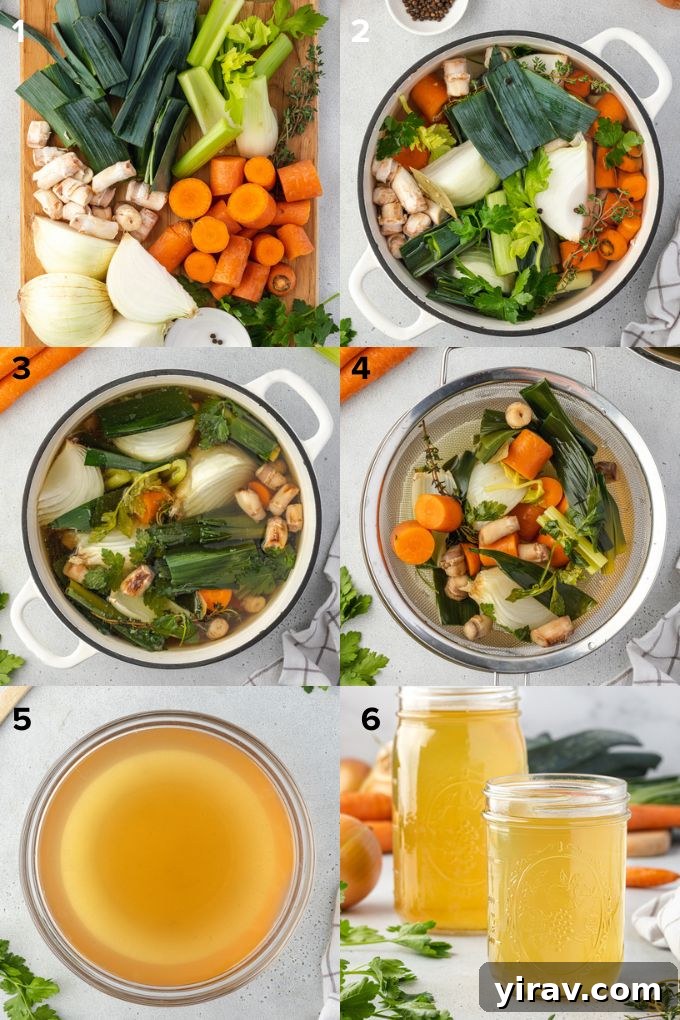 Hands placing chopped vegetables like carrots, celery, and onions into a large Dutch oven with water, illustrating the initial step of making vegetable stock.