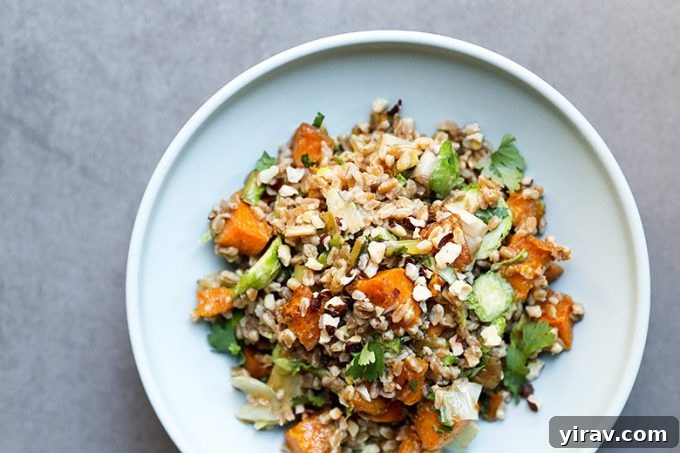Farro salad on a white plate