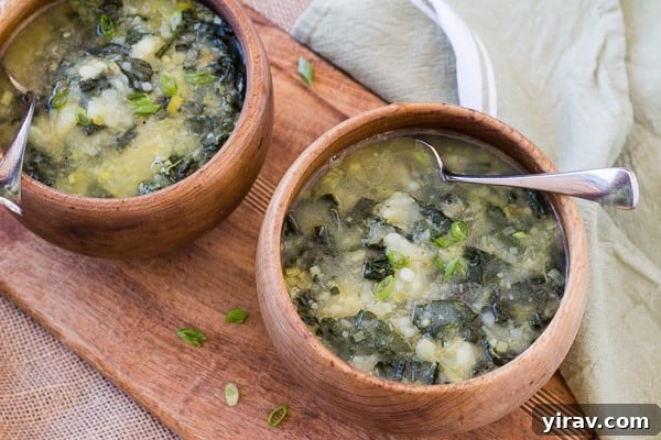 Potato kale soup in a bowl