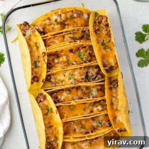 Golden Brown Turkey Tacos 8 Baked turkey tacos in baking dish