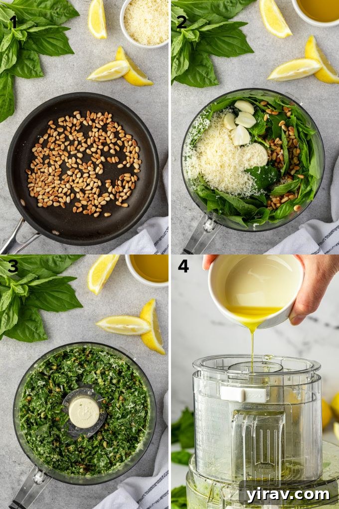 Ingredients for basil pesto laid out on a cutting board, ready for the food processor