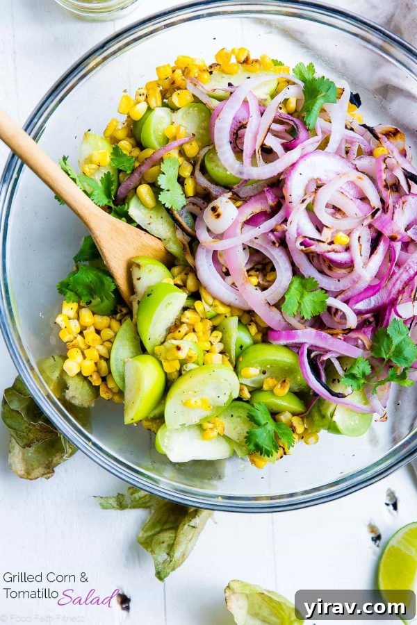 Grilled corn salad in glass bowl