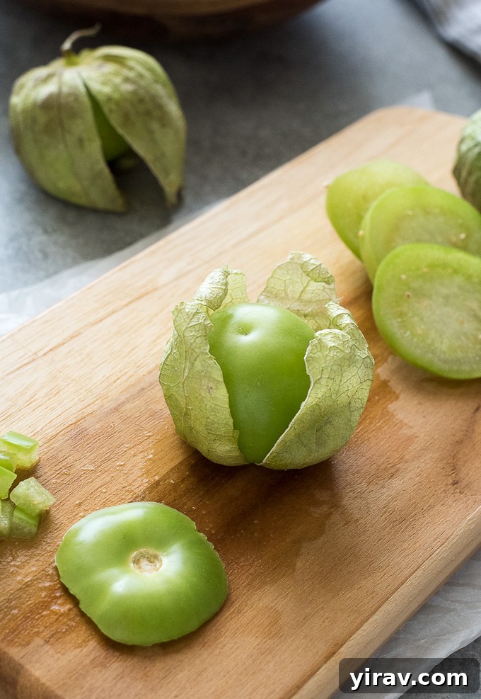 tomatillos on a cutting board