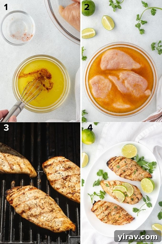 Step-by-step process of making grilled tequila lime chicken