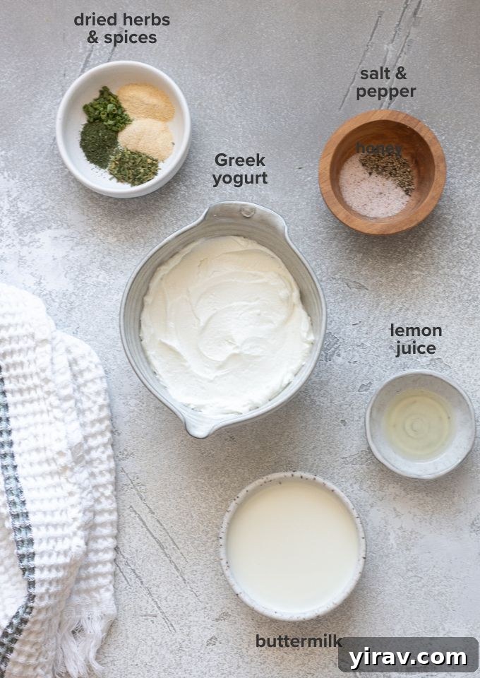 Greek yogurt ranch recipe ingredients.