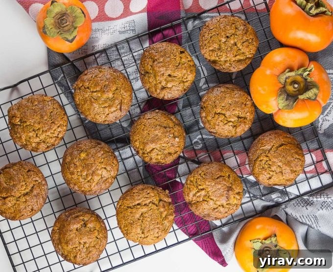 An inviting display of persimmon muffins on a wire cooling rack.