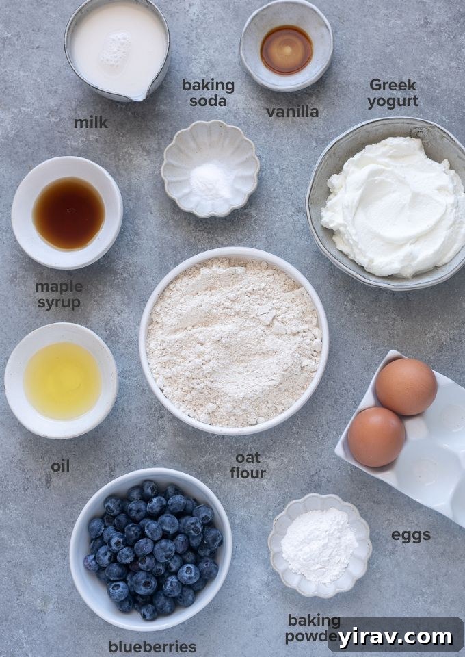 Greek yogurt pancakes recipe ingredients.