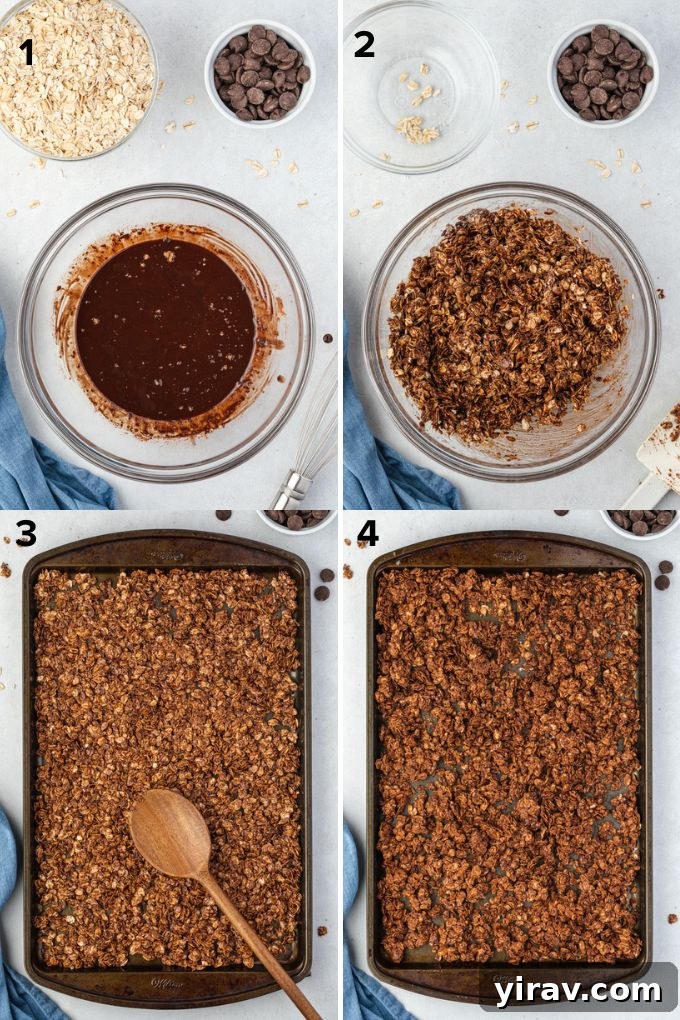 Mixing ingredients for chocolate granola in a bowl