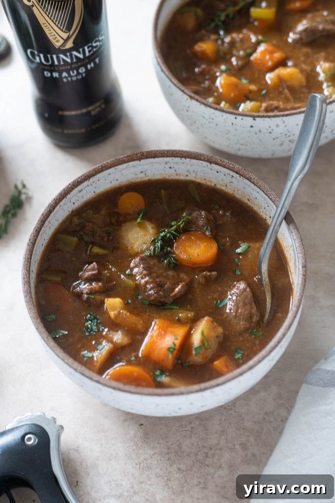 Guinness beef stew in a bowl