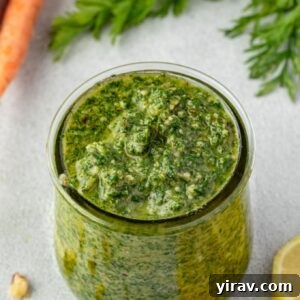 Carrot top pesto in a jar