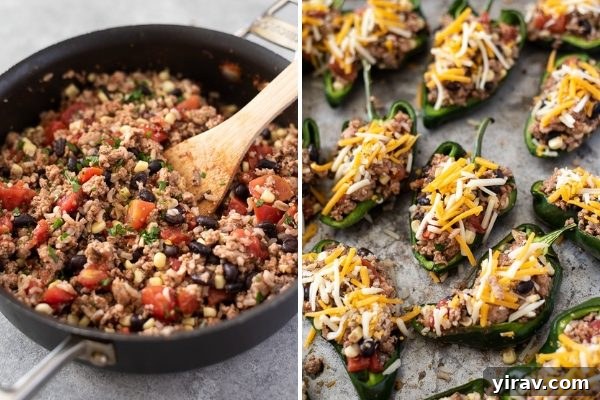 Zesty Southwestern Stuffed Poblanos 5 southwest turkey filling and stuffed poblano peppers prep