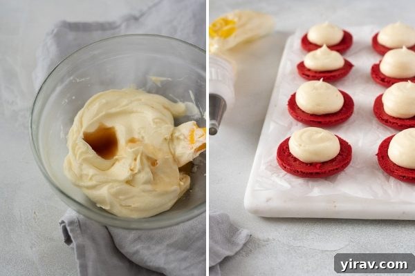 red velvet macarons process collage 5