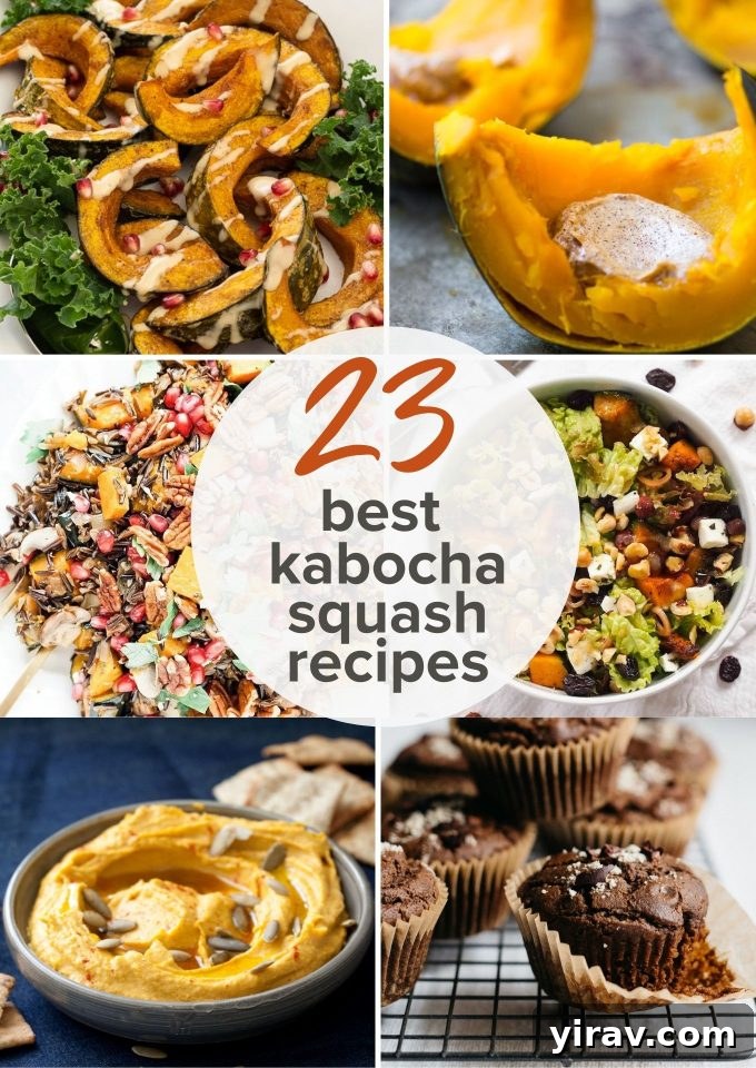 Kabocha squash recipes collage featuring curry, soup, cake, and more