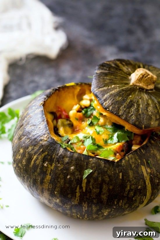 A vegetarian stuffed whole kabocha squash.