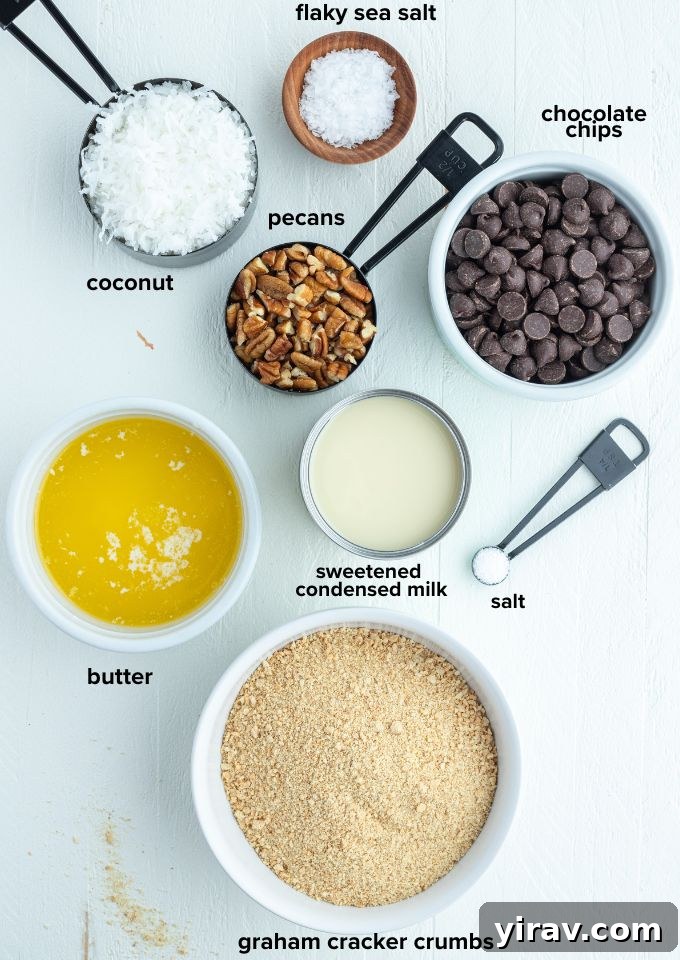 Magic bars recipe ingredients laid out on a kitchen counter.