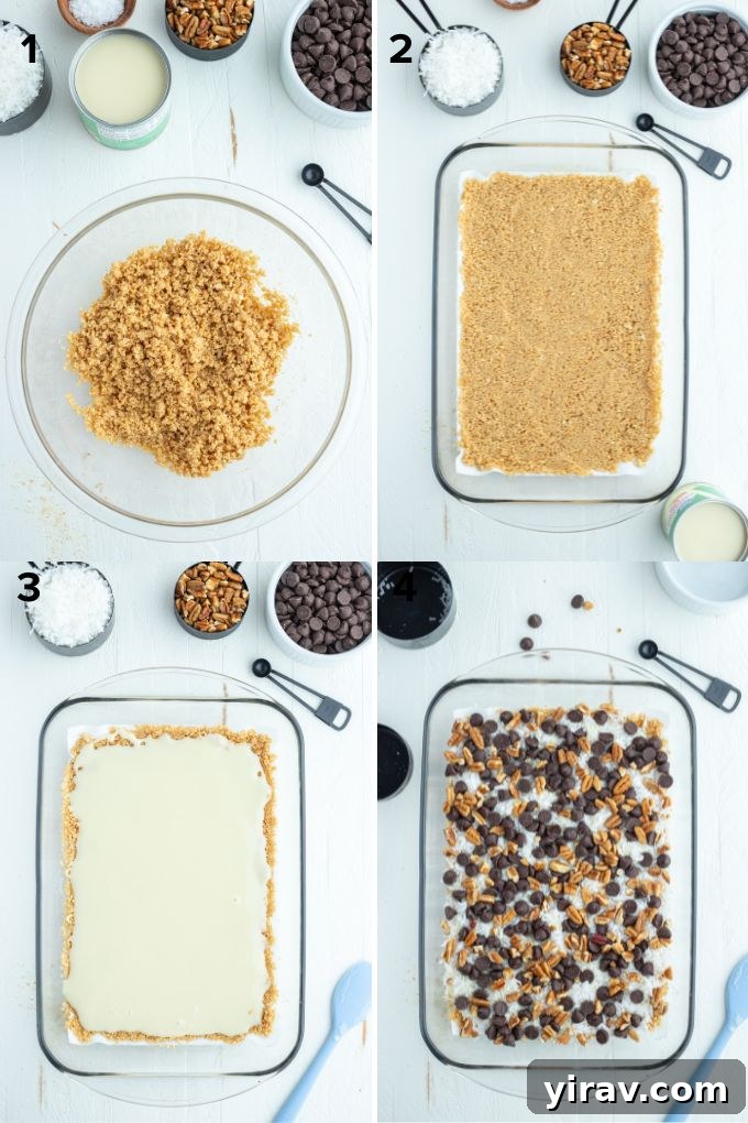 Step-by-step photos of how to make magic bars.