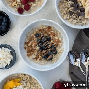 Overhead shot of quinoa oatmeal with all variations