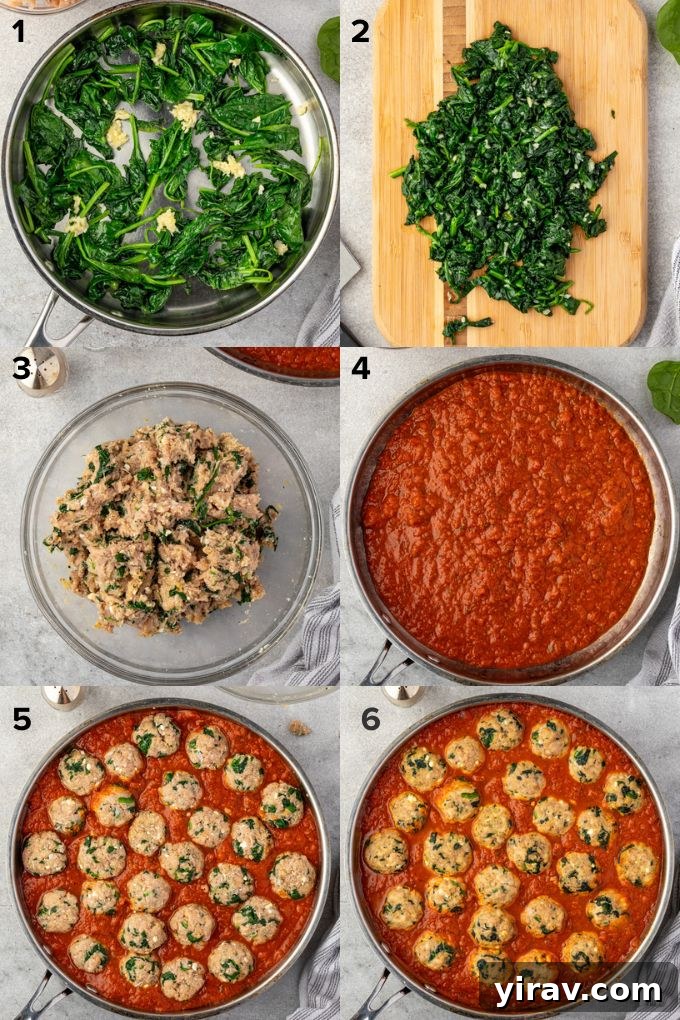 A step-by-step image showing how to mix ground turkey with spinach, feta, and other ingredients in a bowl.