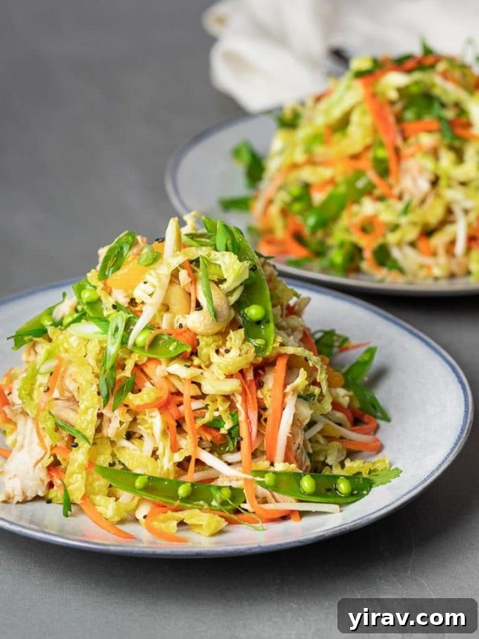A vibrant Healthy Chinese Chicken Salad, packed with crunchy vegetables and a delicious dressing.