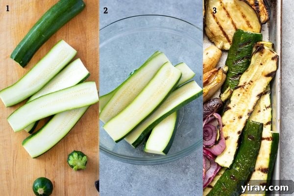 Grilled zucchini collage before and after grilling