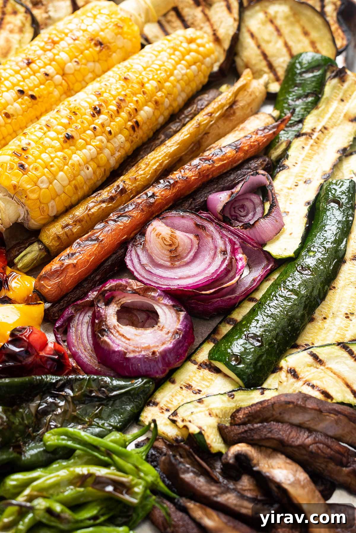 Close up of grilled vegetables on a baking sheet